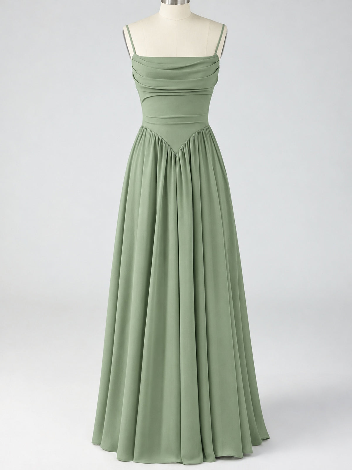 Spaghetti Strap Ruched Chiffon Maxi Dress with Backless