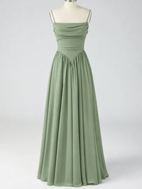 Spaghetti Strap Ruched Chiffon Maxi Dress with Backless