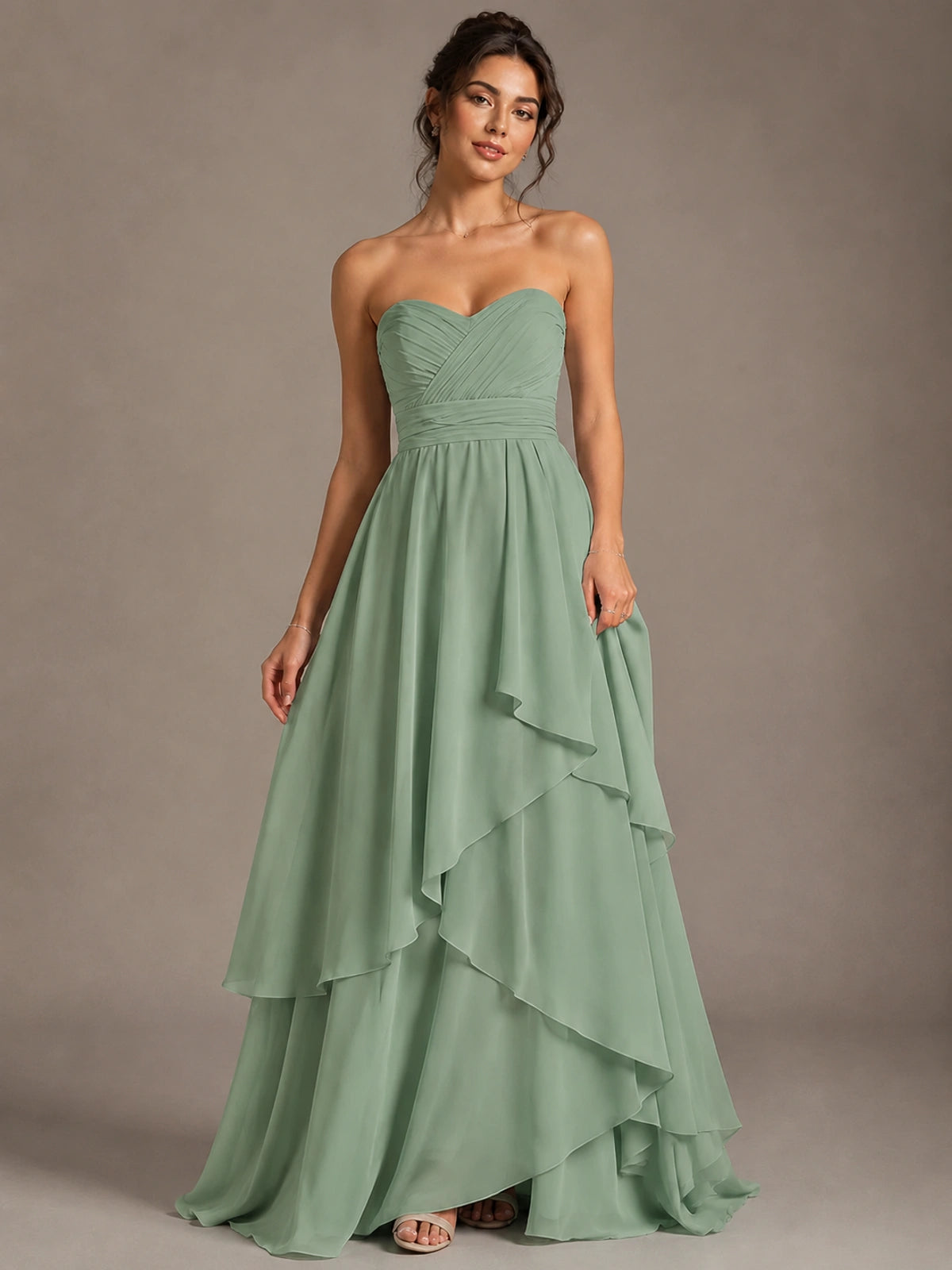 Strapless Ruffle A-Line Maxi Dress