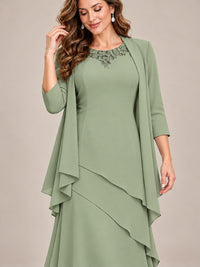 Dusty Blue Two-Piece Chiffon Mother of the Bride Dress with Jacket