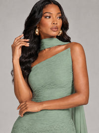 Pleated Chiffon Lace Prom Dresses Long Bodycon Mermaid with Scarf
