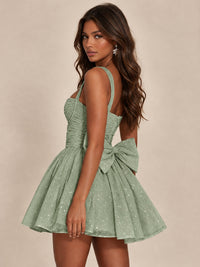 Sweetheart Glitter Tulle Puffy Mini Dress with Bow