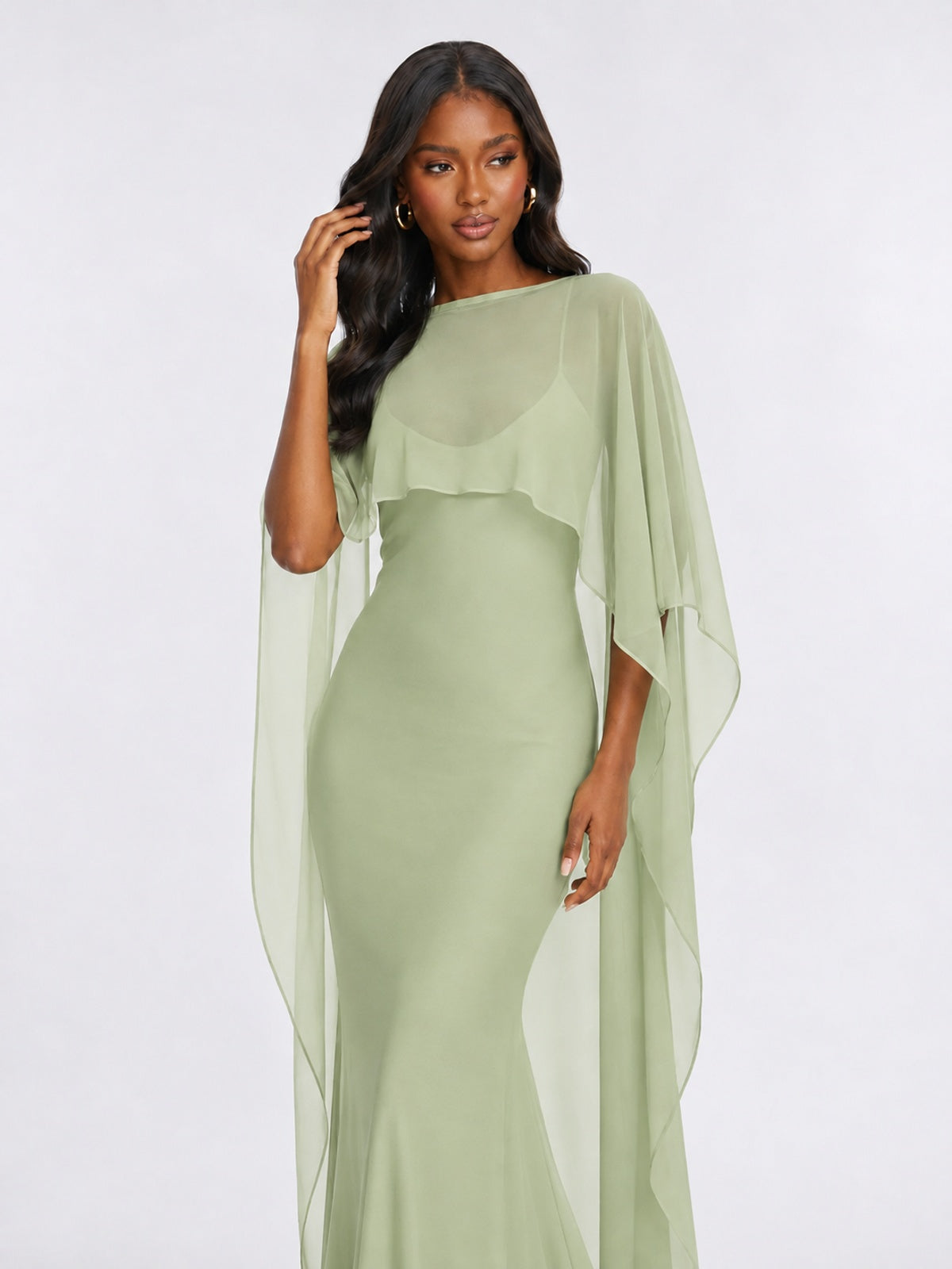 Satin Cape Prom Dresses Meramid Maxi Dress
