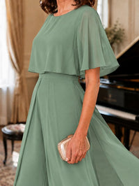 Chiffon Mother of the Bride Jumpsuit with Layered Cape Sleeves