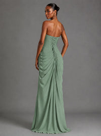 Strapless Bodycon Pleated Chiffon Formal Dress with Slit
