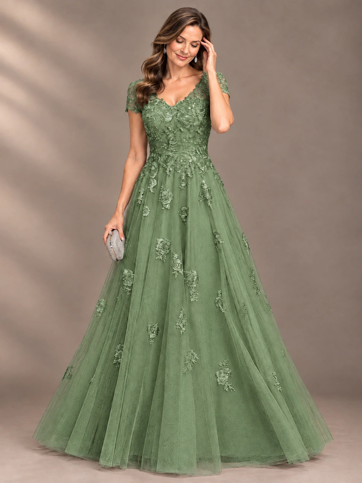 Lace Appliques A-line Mother of The Bride Dresses with Short Sleeves