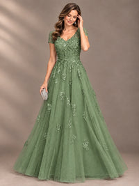 Lace Appliques A-line Mother of The Bride Dresses with Short Sleeves