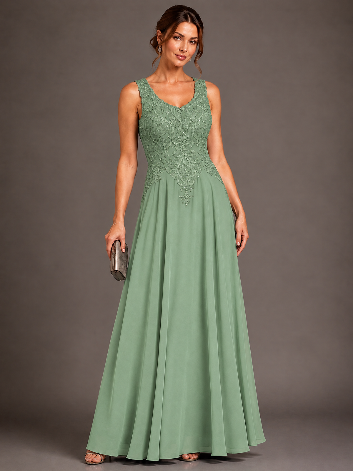 A-line 2 Pieces Chiffon Appliques Mother of The Bride Dresses with Jackets