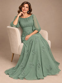 A-Line Mother of the Bride Dress with Sheer Puff Sleeves