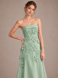 Yellow Strapless 3D Floral Appliques Maxi Dress