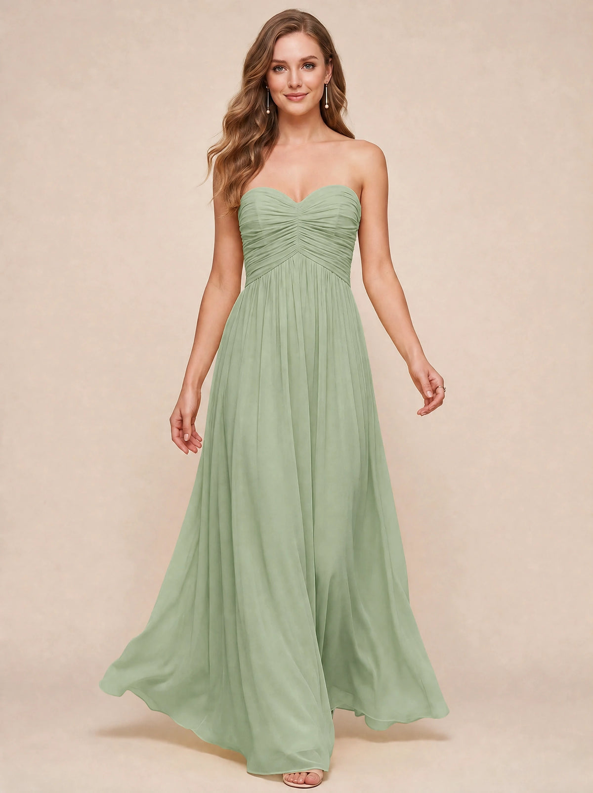 Strapless Pleated Chiffon A-Line Bridesmaid Dress