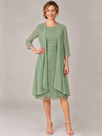 Tea Length Sequin Lace Mother of The Bride Dress with Chiffon Jacket