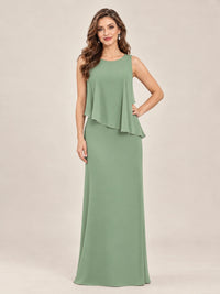 Cape Sleeve Mother of the Bride Dress with Asymmetrical Overlay