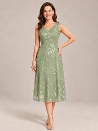 Tea Length Sequin Lace Mother of the Bride Dress with Chiffon Jacket