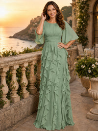 Elegant Chiffon Mother of the Bride Dress with Flutter Sleeves and Ruffle Skirt
