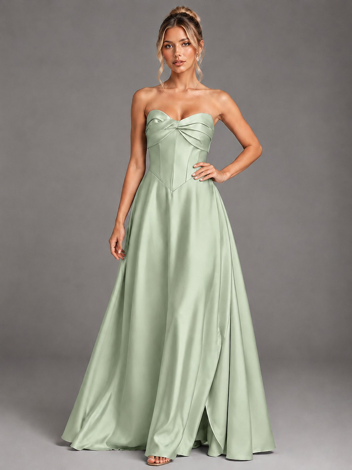 Sweetheart Neck Strapless Satin A-Line Prom Dress