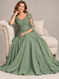 Sequin Lace A-Line Mother of the Bride Dress with 3/4 Sleeves