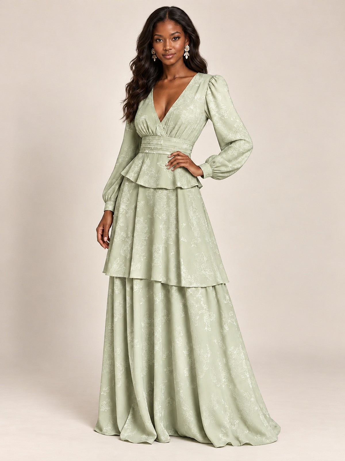 Blush Pink Floral Long Sleeve Maxi Dress
