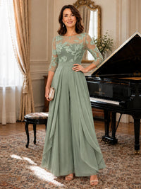 Lace Applique Wide-Leg Chiffon Mother of the Bride Jumpsuit