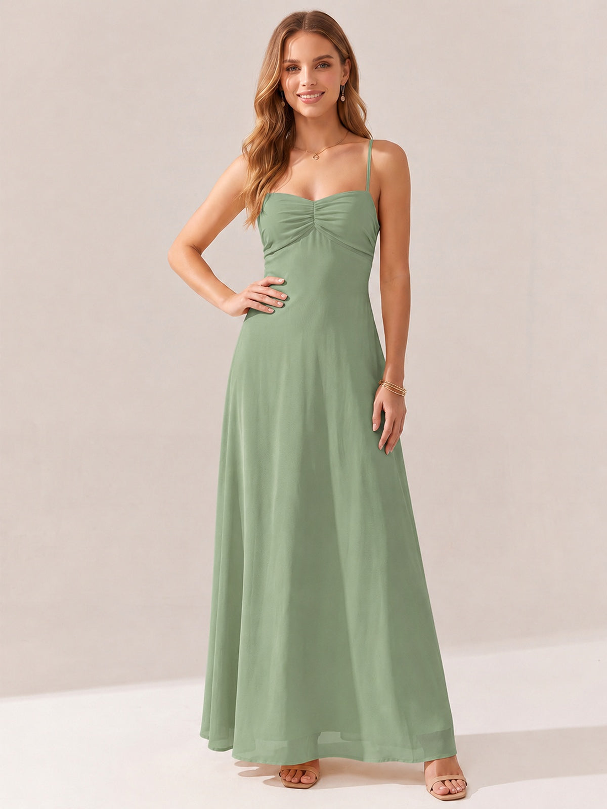 JOVELLEE Yellow Sweetheart Ruched Bust Chiffon Maxi Dress