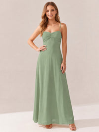 JOVELLEE Yellow Sweetheart Ruched Bust Chiffon Maxi Dress