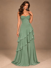 Sweetheart A-Line Ruffle Prom Dress with Spaghetti Straps