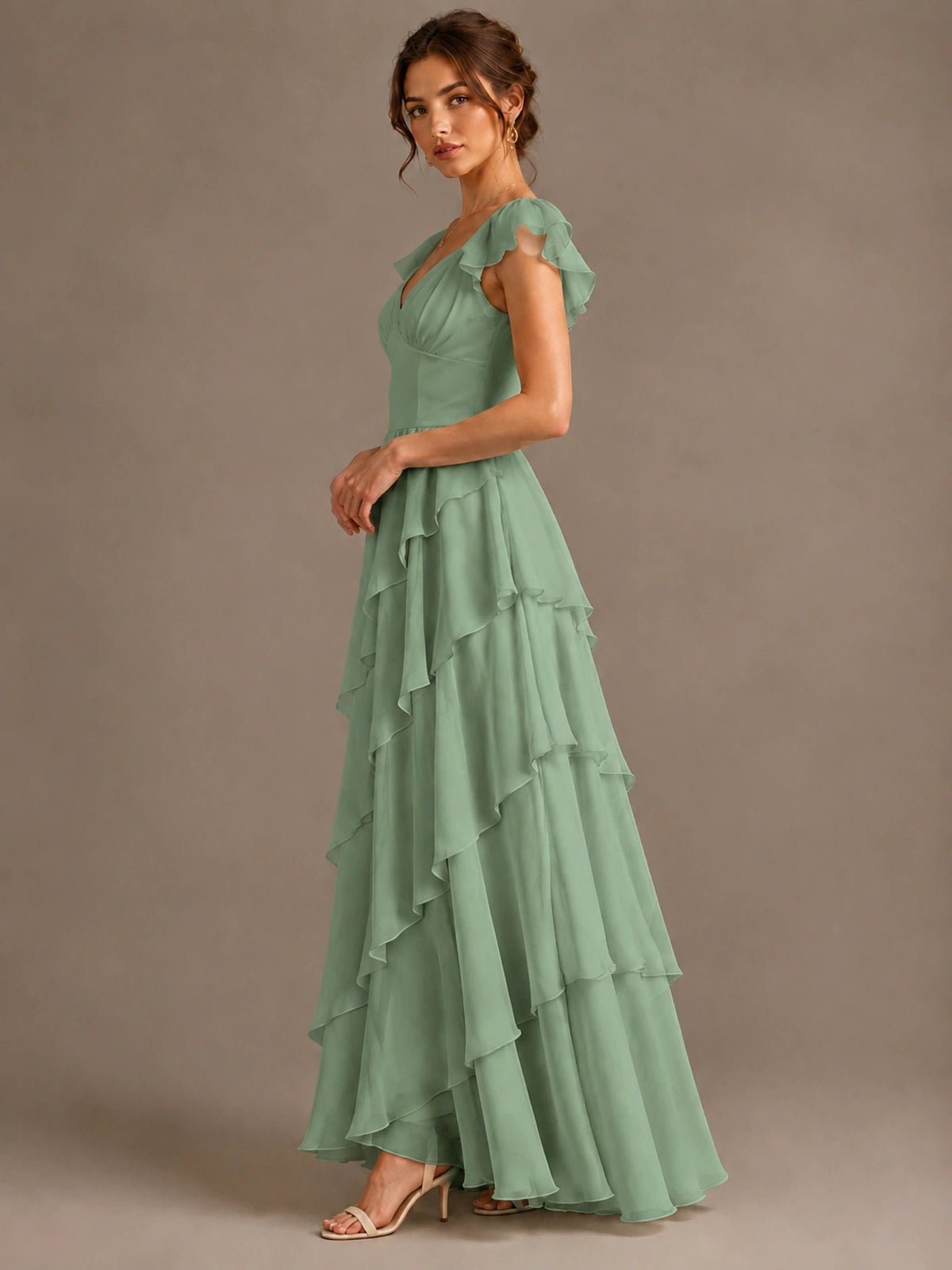 Ruffle Tiered V Neck Maxi Dress