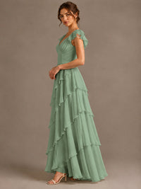 Ruffle Tiered V Neck Maxi Dress