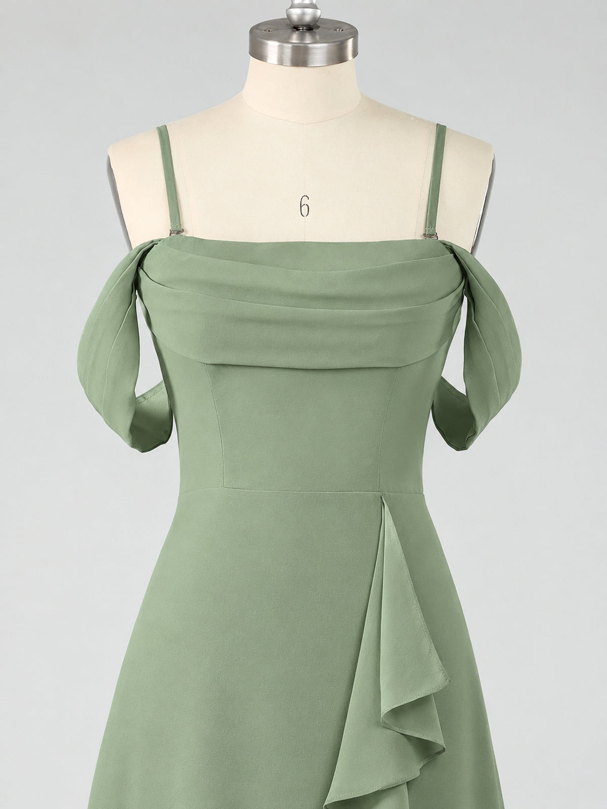 Spaghetti Strap Chiffon Bridesmaid Dress with Ruffles Slit