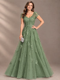 Lace Appliques A-line Mother of The Bride Dresses with Short Sleeves