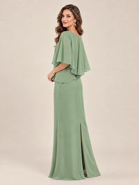 Cape Sleeve Mother of the Bride Dress with Asymmetrical Overlay