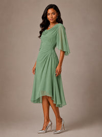 Cowl Neck Ruched Chiffon Mother of the Bride Dresses with Flutter Sleeves
