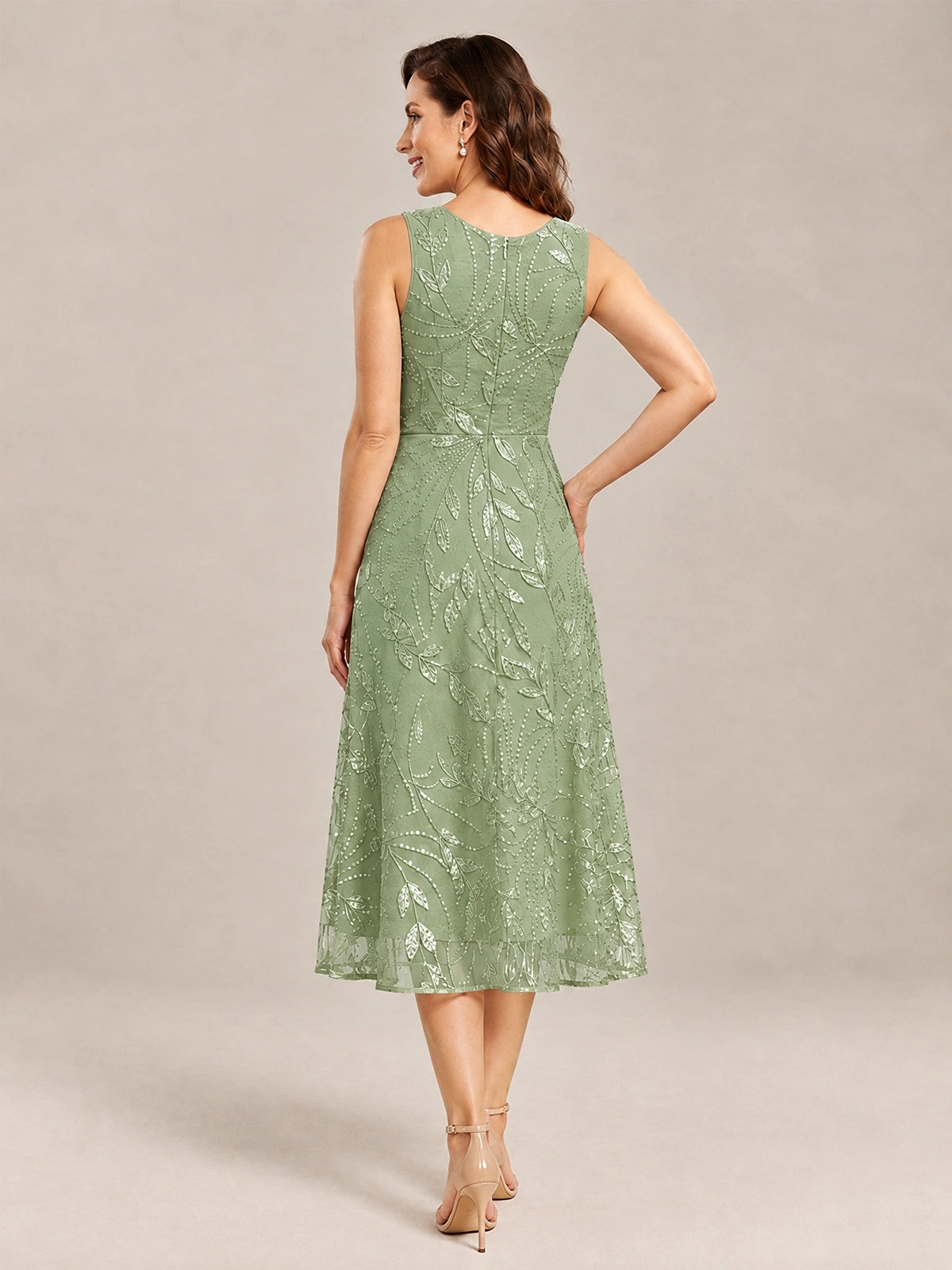 Tea Length Sequin Lace Mother of the Bride Dress with Chiffon Jacket