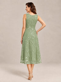 Tea Length Sequin Lace Mother of the Bride Dress with Chiffon Jacket