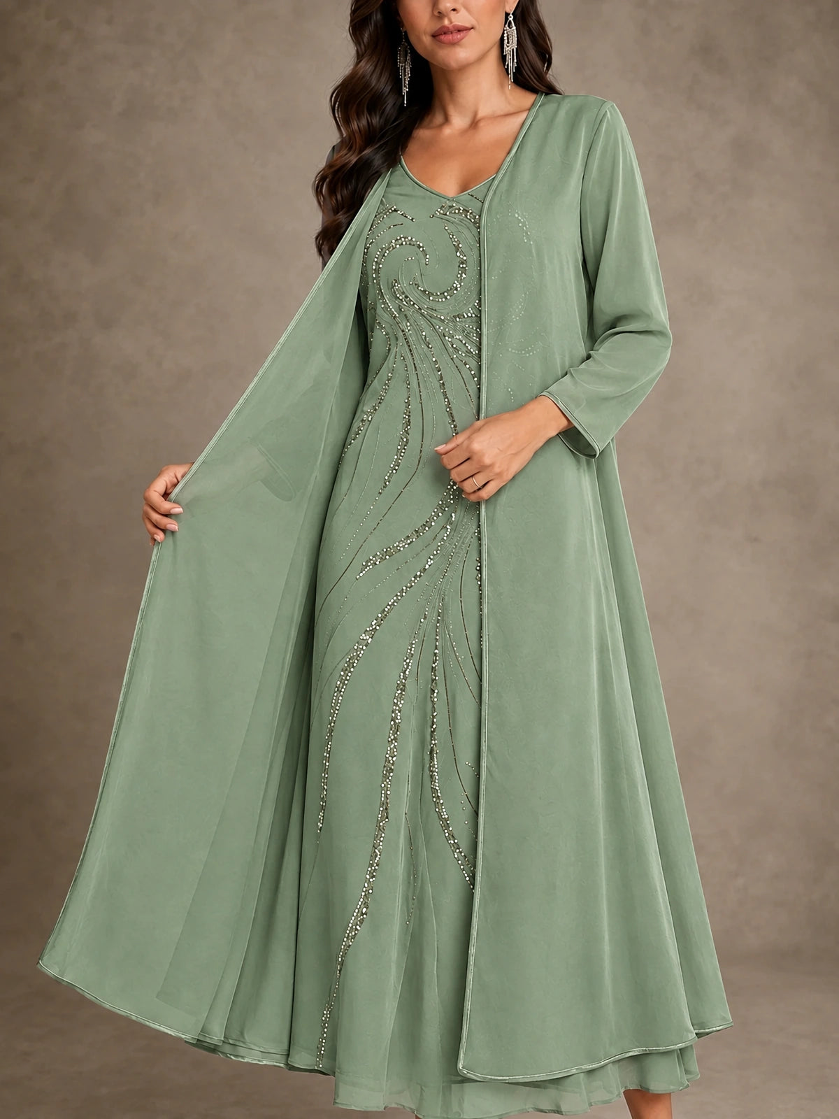 Sequin Chiffon Mother of the Bride Dress with Jacket