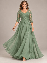 Sequin Lace A-Line Mother of the Bride Dress with 3/4 Sleeves