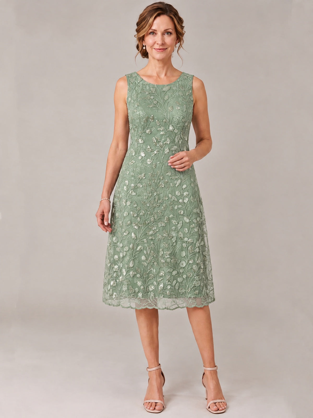 Tea Length Sequin Lace Mother of The Bride Dress with Chiffon Jacket