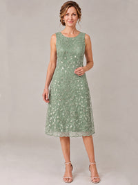 Tea Length Sequin Lace Mother of The Bride Dress with Chiffon Jacket