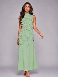 3D Floral Applique High Neck Prom Maxi Dress