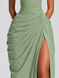 Ruched Halter Neck High-Slit Prom & Evening Dress