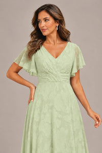 Jovellee Floral Chiffon A-Line Mother of the Bride Dress with Flutter Sleeves