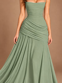 Butter Yellow Square Neck Ruched A-Line Prom Dress