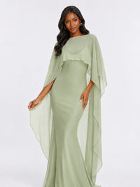 Satin Cape Prom Dresses Meramid Maxi Dress
