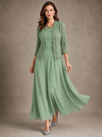 2-Piece Chiffon Mother of the Bride Dress with Lace Jacket