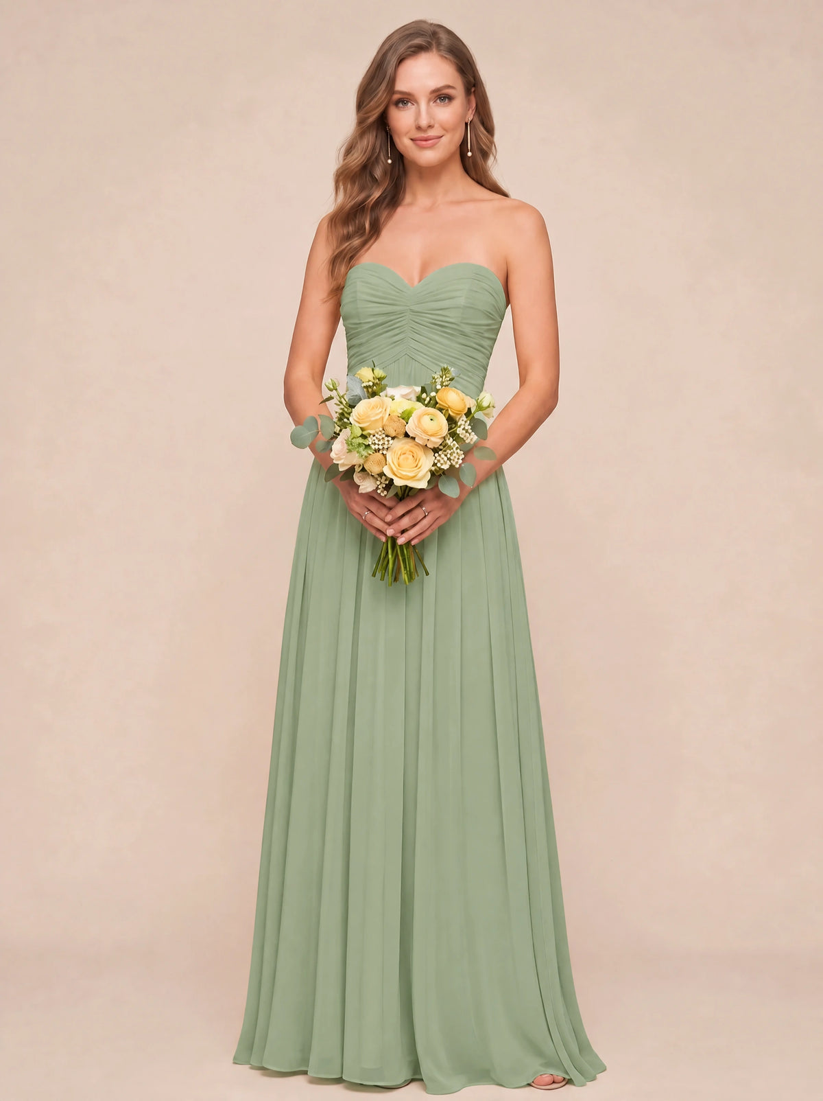 Strapless Pleated Chiffon A-Line Bridesmaid Dress
