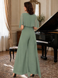 Chiffon Mother of the Bride Jumpsuit with Layered Cape Sleeves