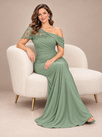 One Shoulder Chiffon Mother of The Bride Dress
