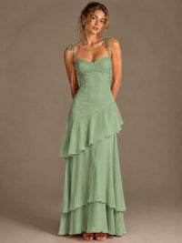 Spaghetti Strap Tiered Ruffles Chiffon Prom Dress