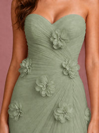 Blush Pink Strapless Sweetheart 3D Floral Tulle Mermaid Prom Dress