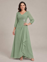 V-Neck Pleated Chiffon Mother of the Bride Dress with Flutter Sleeves